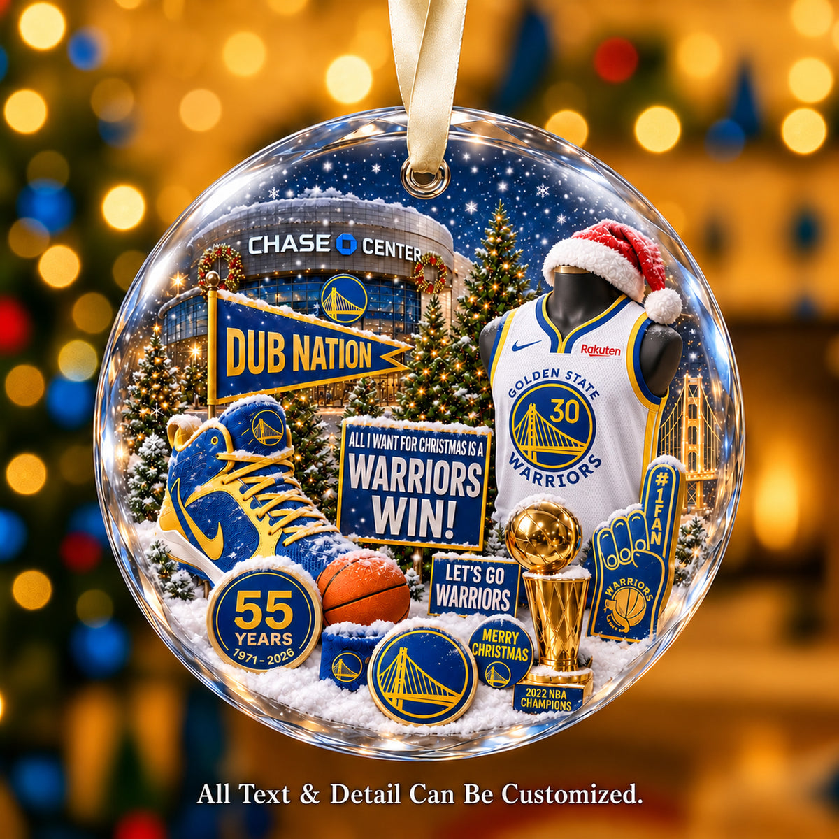 Golden State Warriors Jersey Snow Globe Glass Ornament