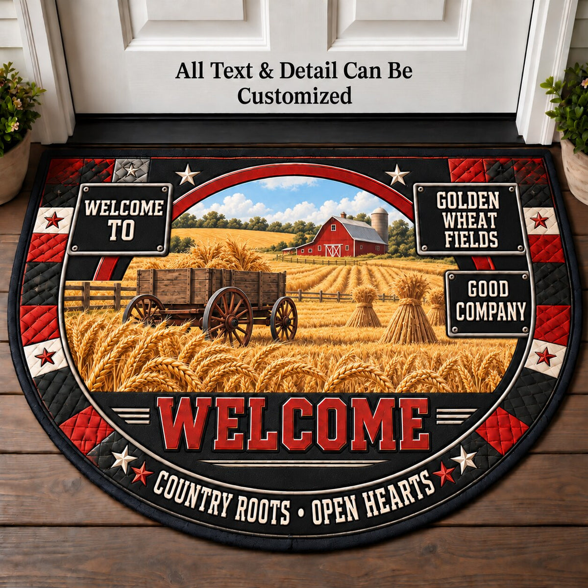 Golden Wheat Fields Personalized Half Round Mat | 5To9Vibe