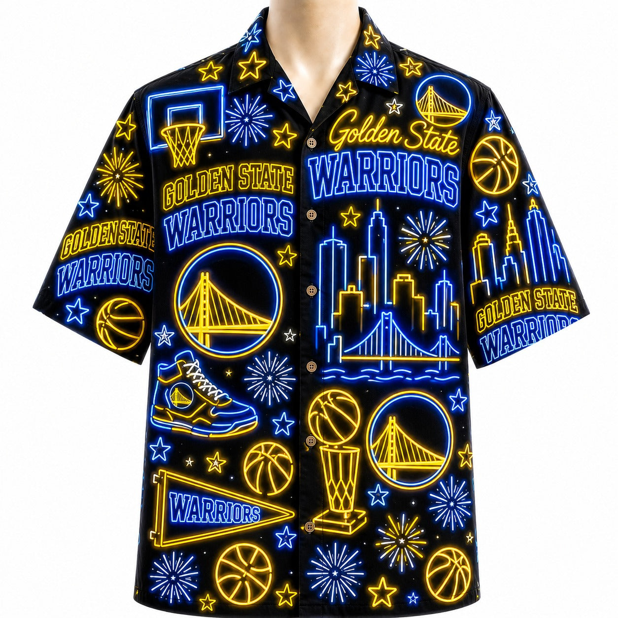 All Basketball Teams Neon Pattern Vibe Summer Party Button-Up Unisex Hawaiian Shirt For Men and Women