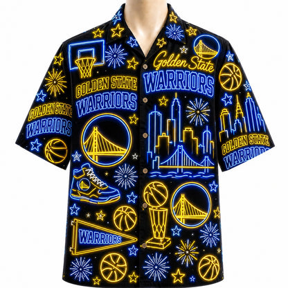 All Basketball Teams Neon Pattern Vibe Summer Party Button-Up Unisex Hawaiian Shirt For Men and Women