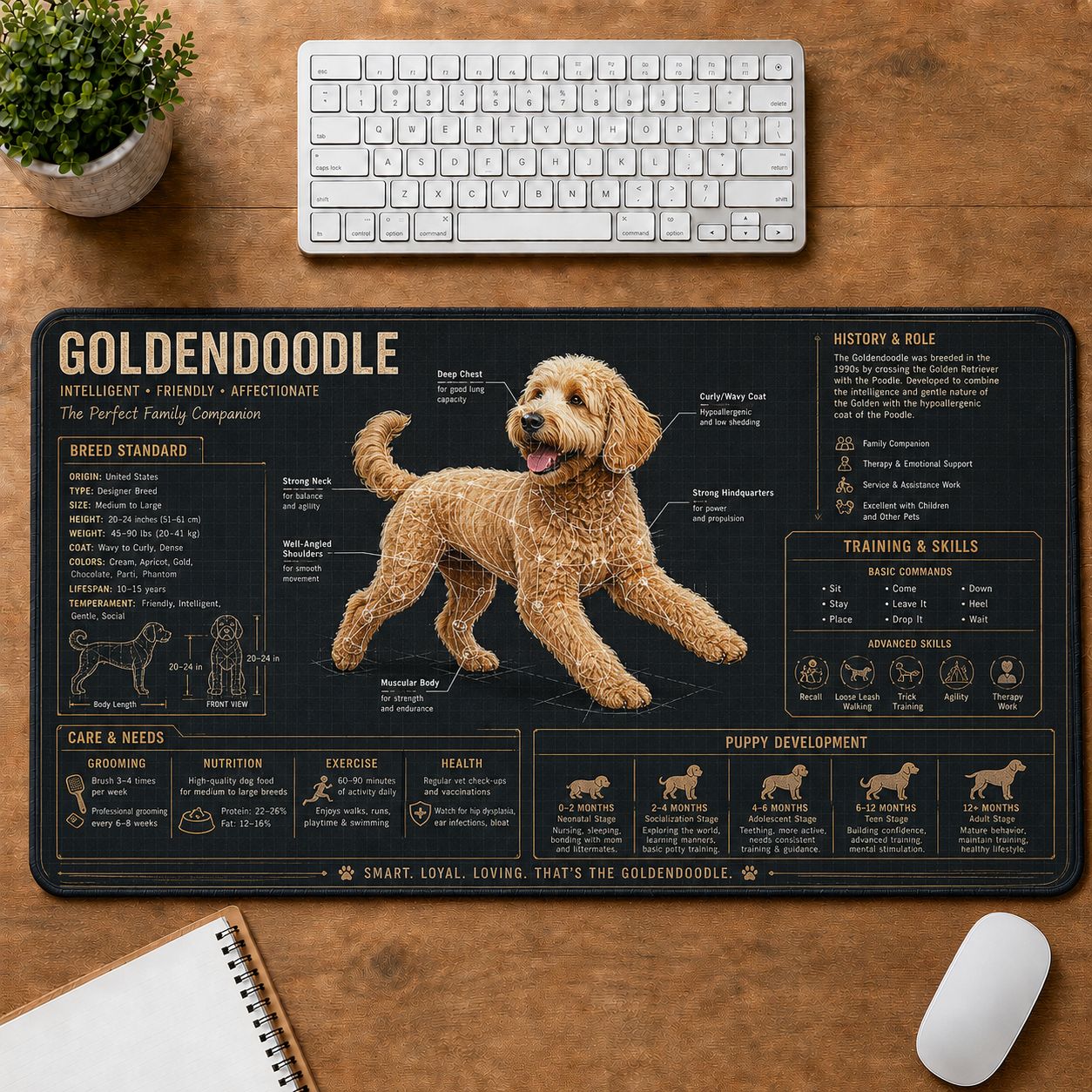 Goldendoodle Dog Breed Visual Guide Desk Mat | 5To9Vibe