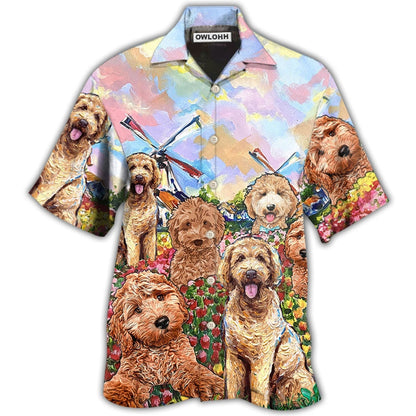 Hawaiian Shirt / Adults / S Goldendoodle Dog With Flowers - Hawaiian Shirt 