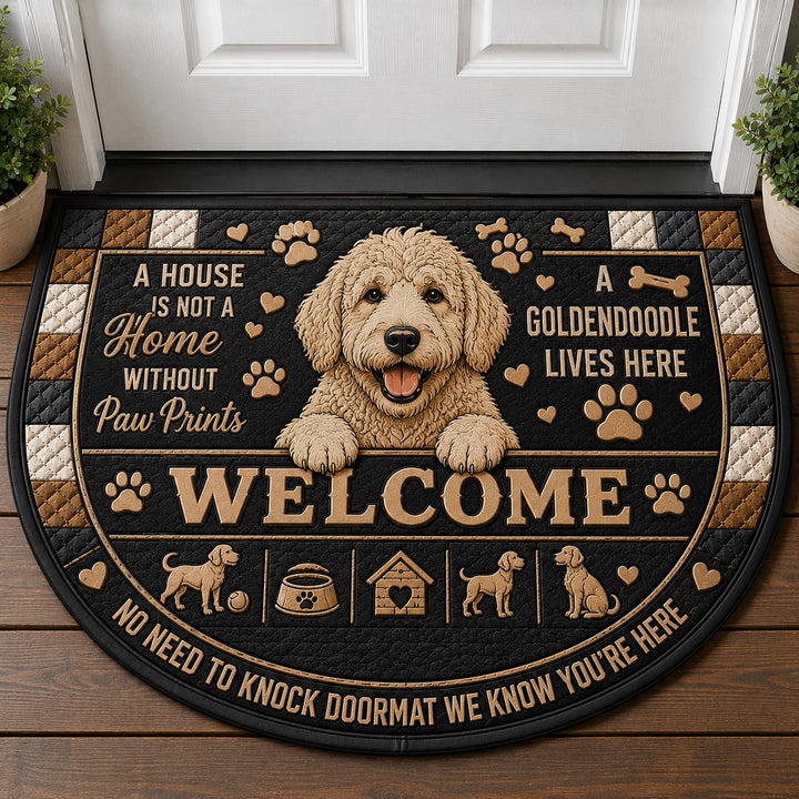 Goldendoodle Dog Breed Lover Quilted Print Premium Welcome Mat – Personalized Doormat