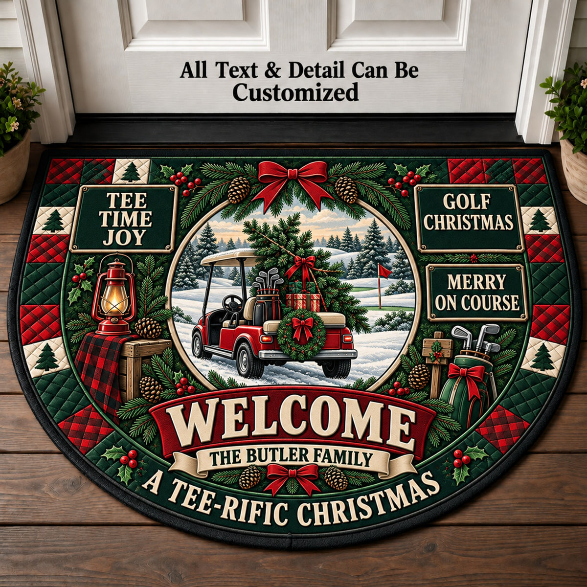 Golf Christmas Personalized Half Round Mat | 5To9Vibe