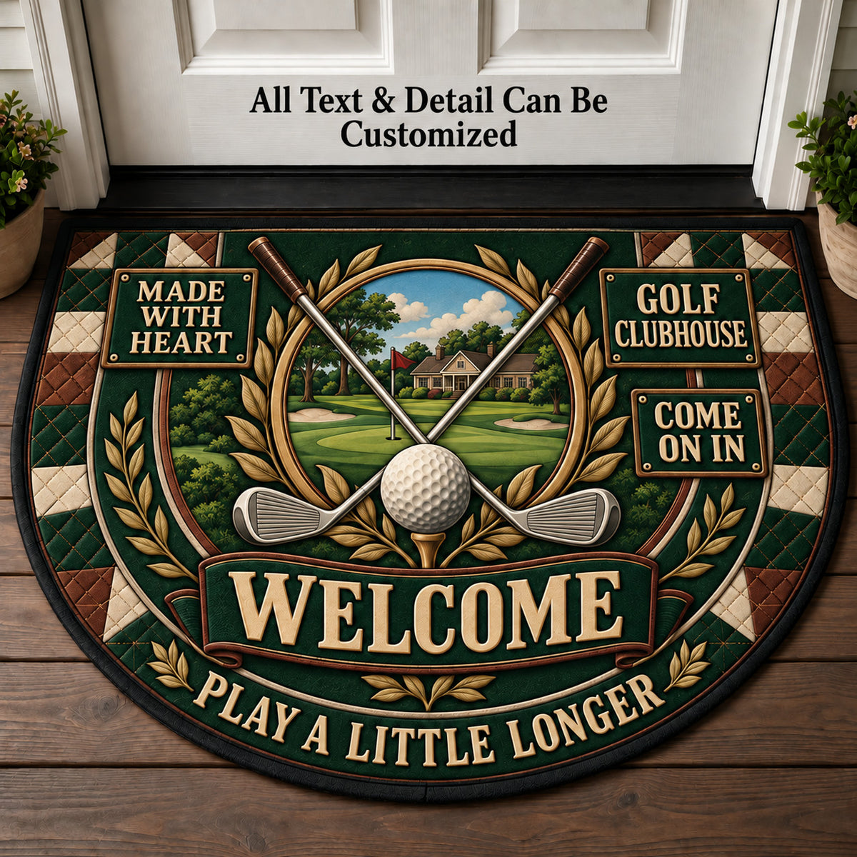 Golf Clubhouse Personalized Half Round Mat | 5To9Vibe