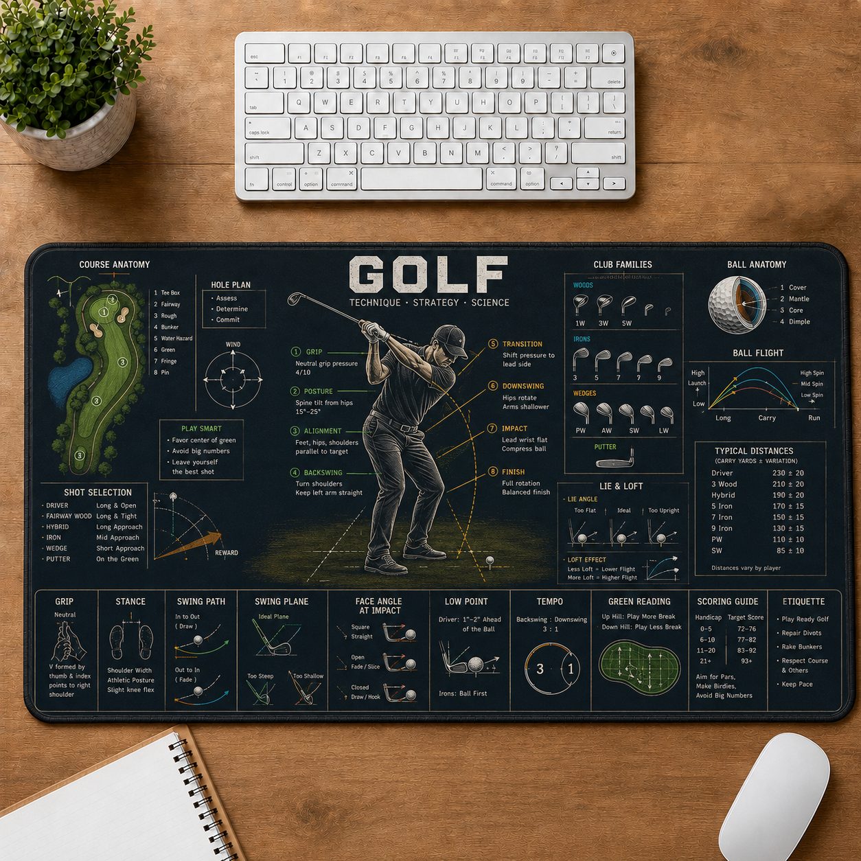 Golf Sports Visual Guide Desk Mat | 5To9Vibe