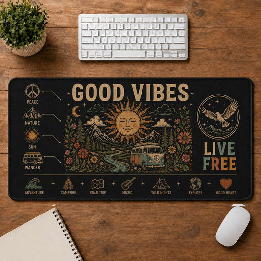 Good Vibes Hippie Desk Mat Mouse Pad | 5To9Vibe - Good Vibes style