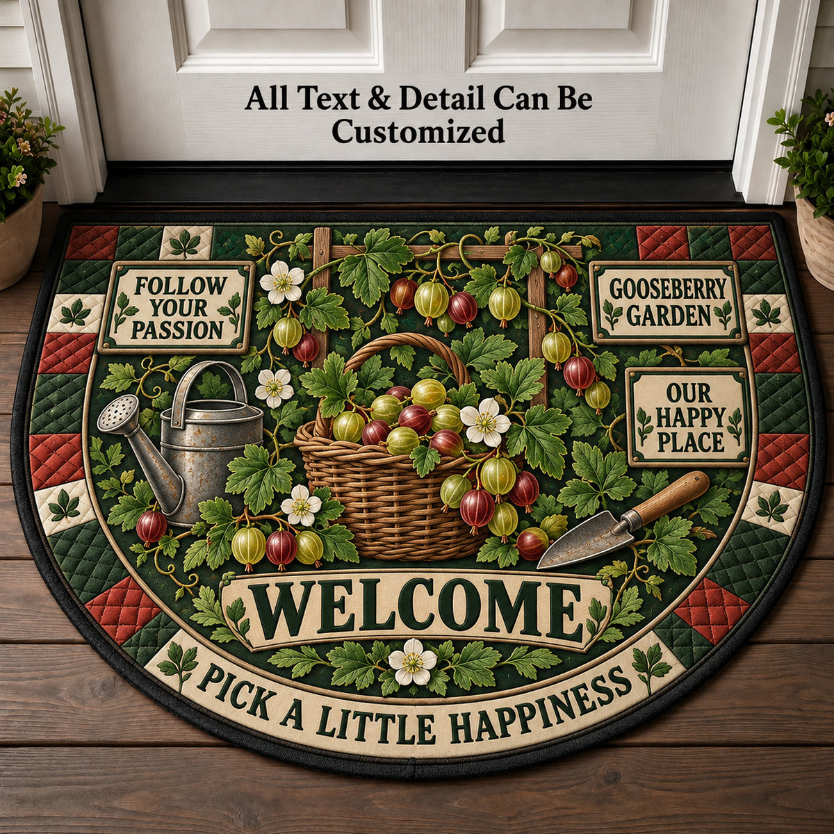 Gooseberry Garden Personalized Half Round Mat | 5To9Vibe