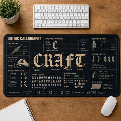 Gothic Calligraphy Creative Reference Guide Desk Mat | 5To9Vibe