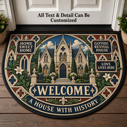 Gothic Revival House Personalized Half Round Mat | 5To9Vibe