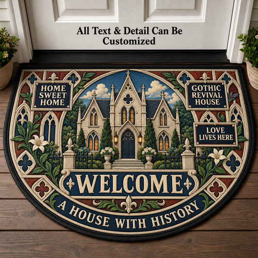 Gothic Revival House Personalized Half Round Mat | 5To9Vibe
