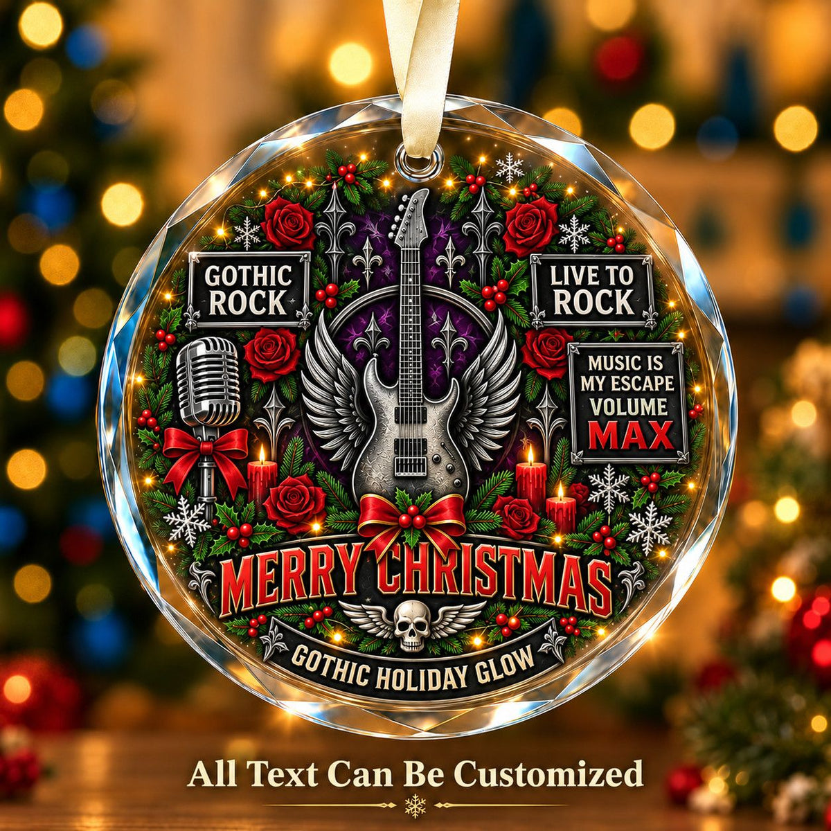 Gothic Rock Personalized Glass Ornament | 5To9Vibe