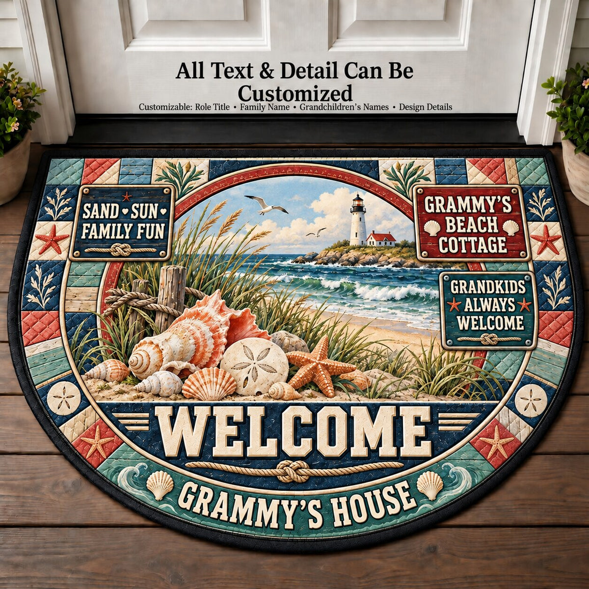 Grammy's Beach Cottage Personalized Half Round Mat | 5To9Vibe