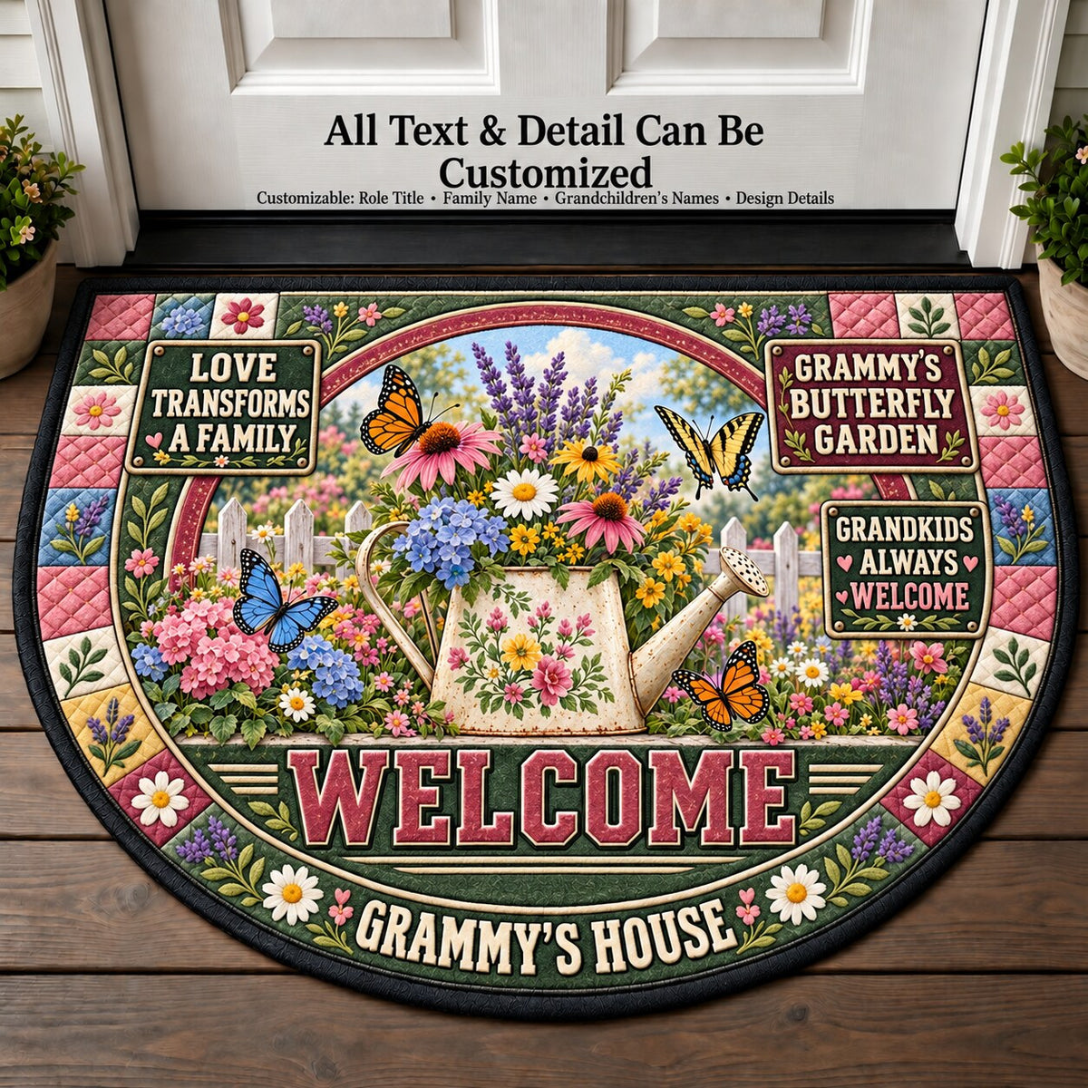 Grammy's Butterfly Garden Personalized Half Round Mat | 5To9Vibe