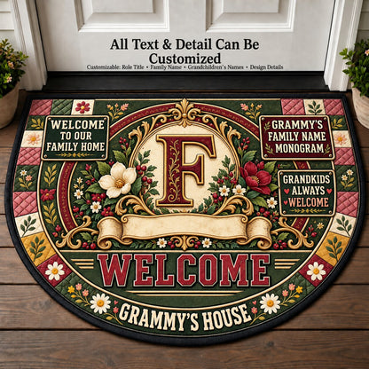 Grammy's Family Name Monogram Personalized Half Round Mat | 5To9Vibe