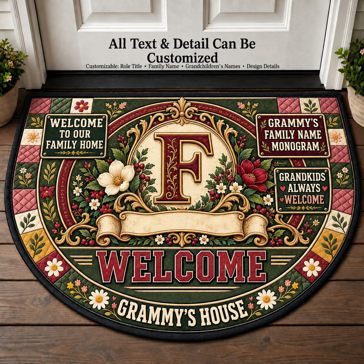Grammy's Family Name Monogram Personalized Half Round Mat | 5To9Vibe