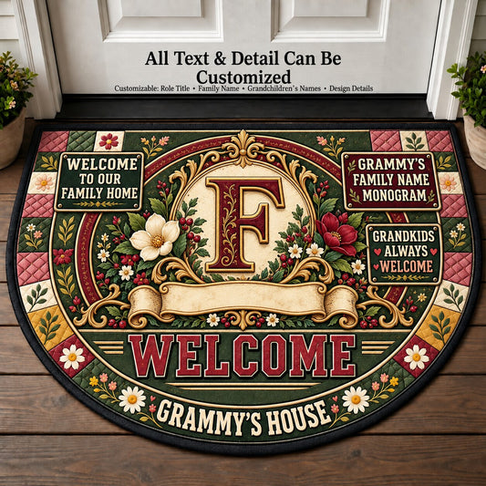 Grammy's Family Name Monogram Personalized Half Round Mat | 5To9Vibe