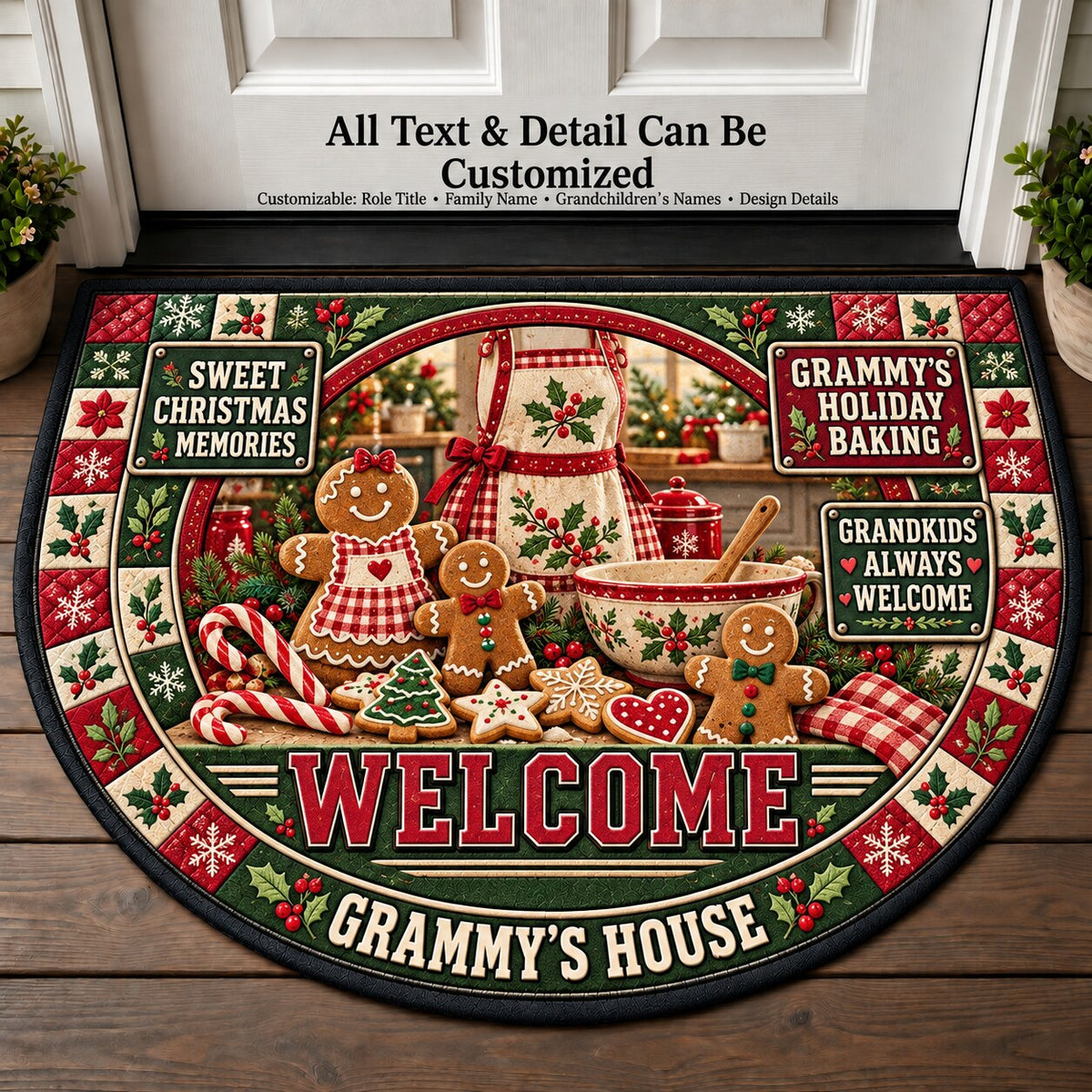 Grammy's Holiday Baking Personalized Half Round Mat | 5To9Vibe