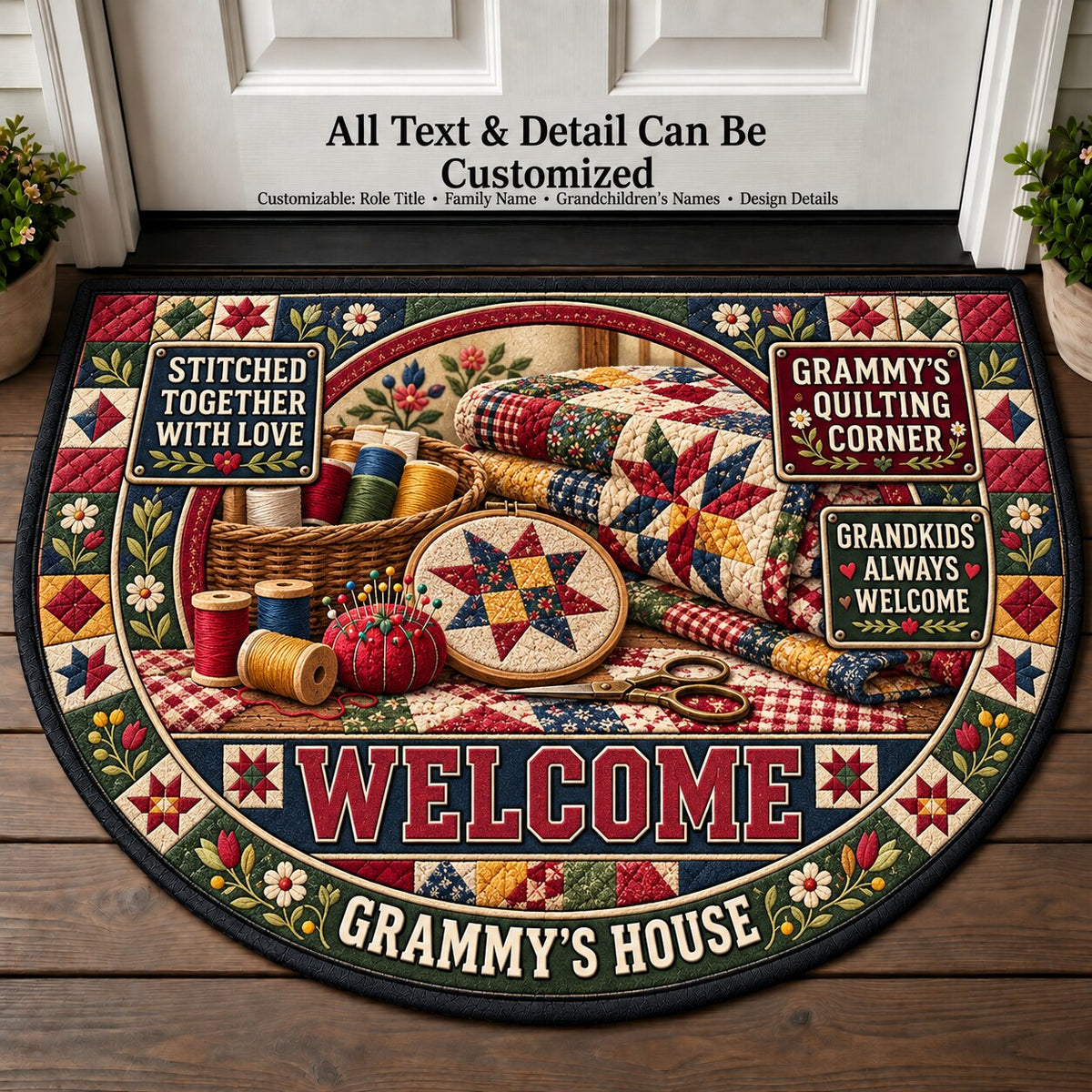 Grammy's Quilting Corner Personalized Half Round Mat | 5To9Vibe