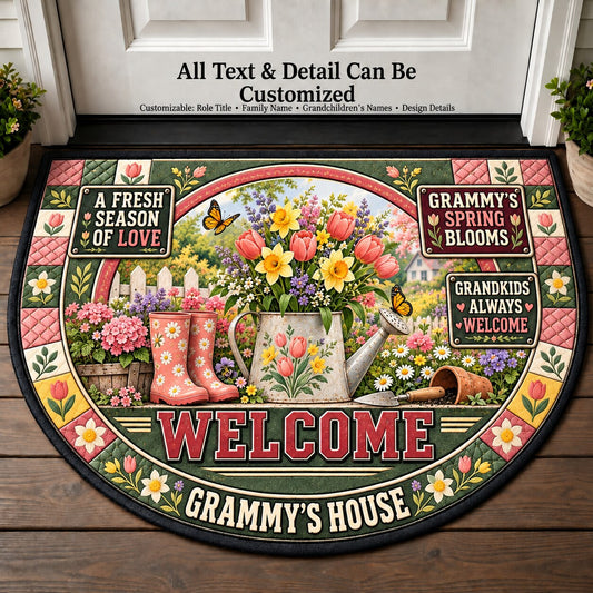 Grammy's Spring Blooms Personalized Half Round Mat | 5To9Vibe