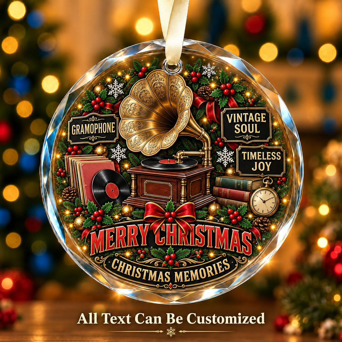 Gramophone Personalized Glass Ornament | 5To9Vibe