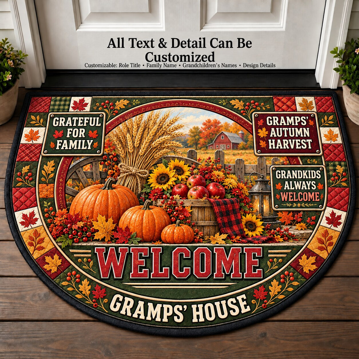 Gramps' Autumn Harvest Personalized Half Round Mat | 5To9Vibe