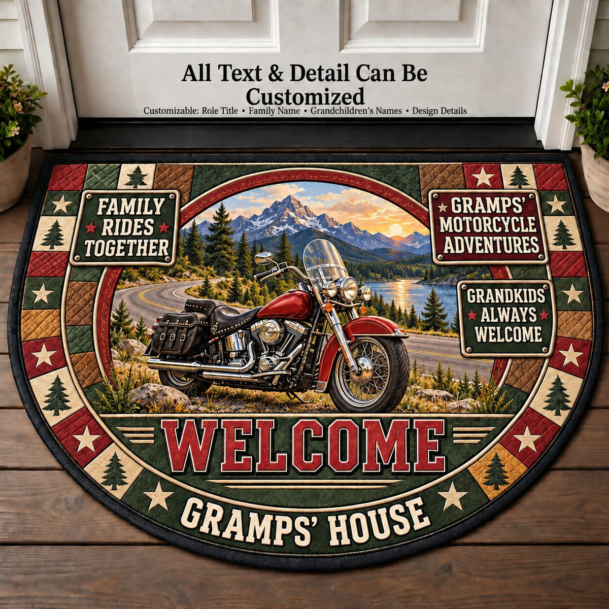 Gramps' Motorcycle Adventures Personalized Half Round Mat | 5To9Vibe