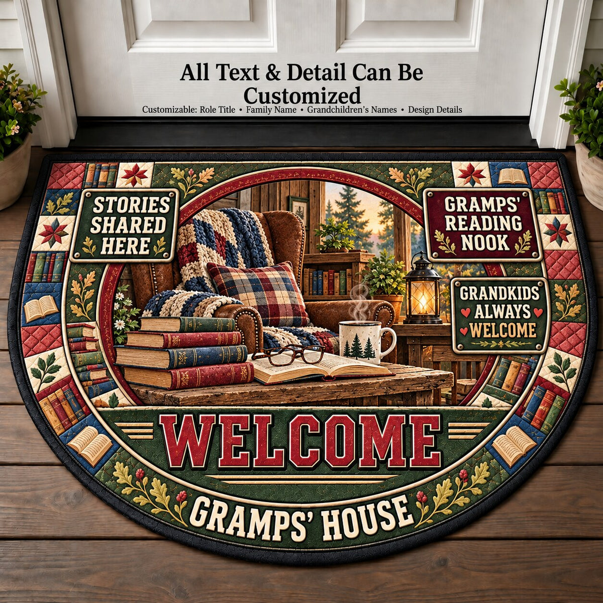 Gramps' Reading Nook Personalized Half Round Mat | 5To9Vibe