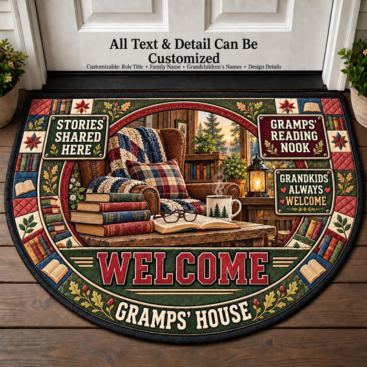 Gramps' Reading Nook Personalized Half Round Mat | 5To9Vibe