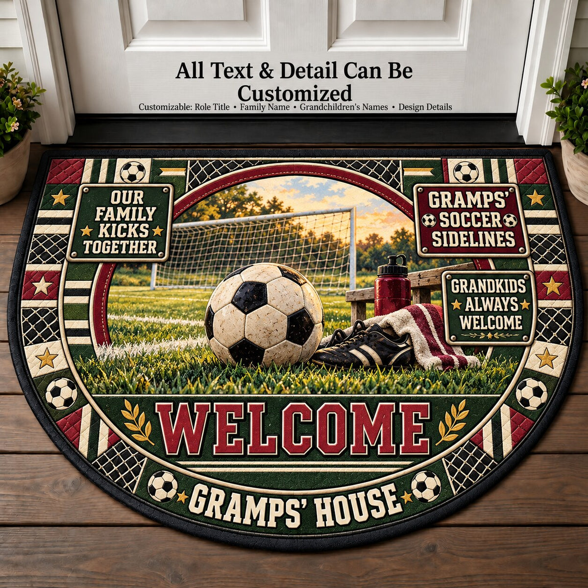 Gramps' Soccer Sidelines Personalized Half Round Mat | 5To9Vibe