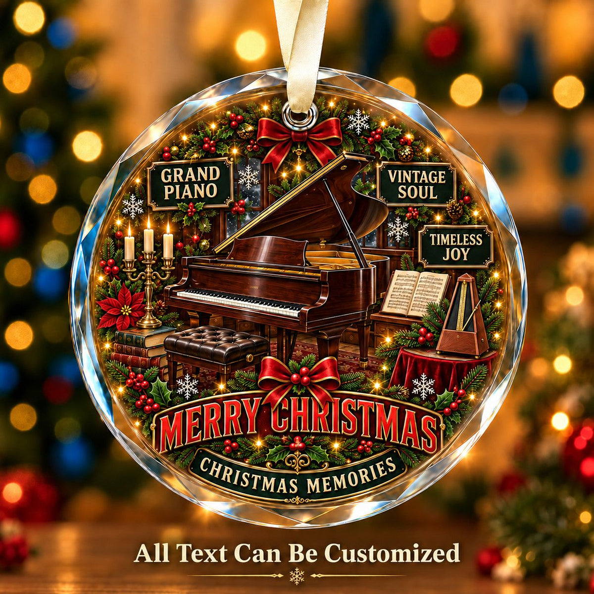 Grand Piano Personalized Glass Ornament | 5To9Vibe