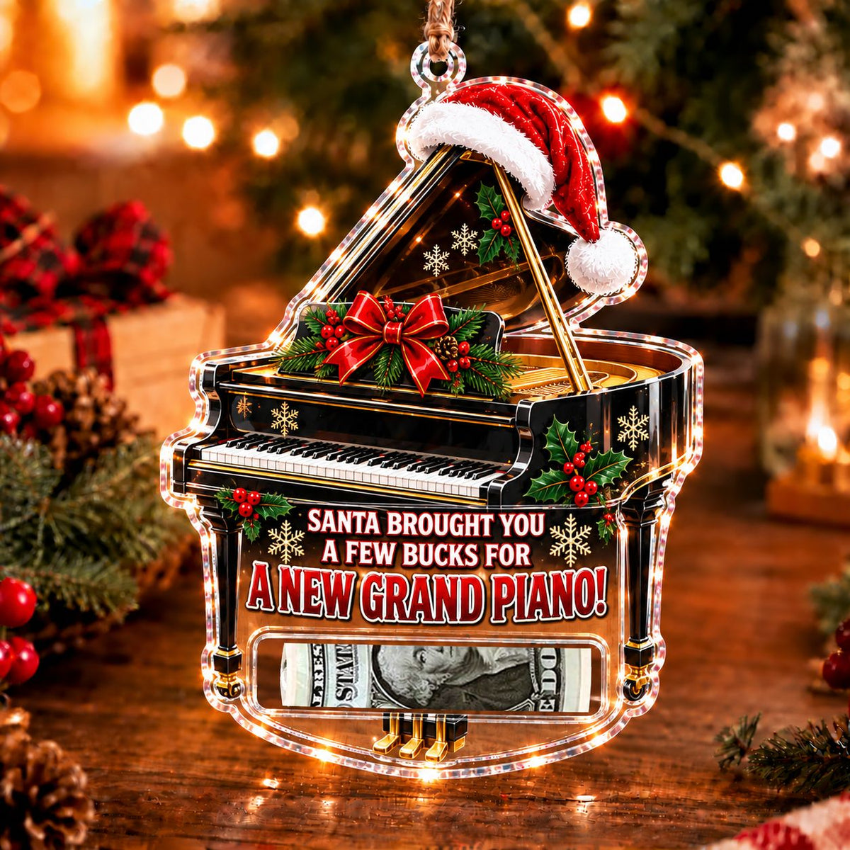 Grand Piano Christmas money holder ornament