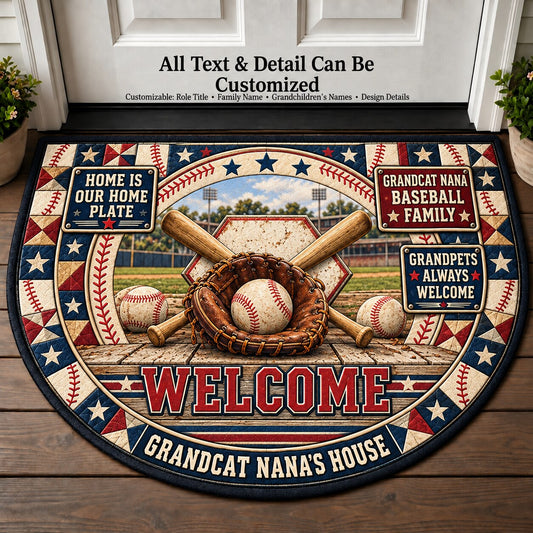 Grandcat Nana's Baseball Family Personalized Half Round Mat | 5To9Vibe