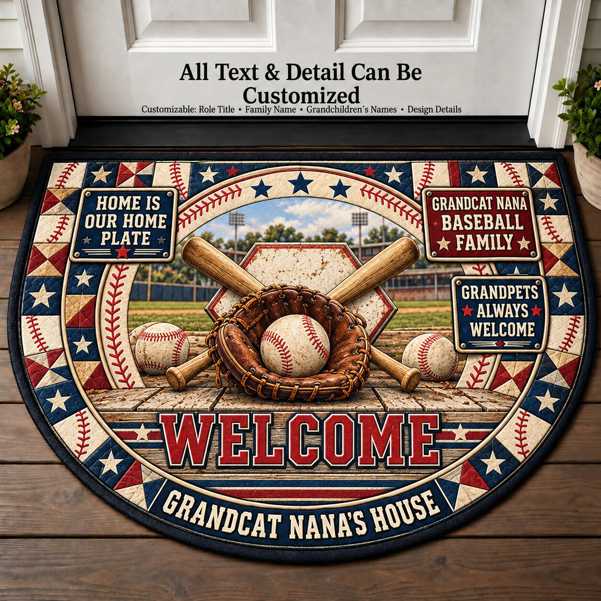 Grandcat Nana's Baseball Family Personalized Half Round Mat | 5To9Vibe