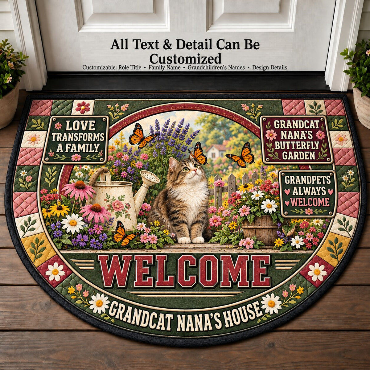 Grandcat Nana's Butterfly Garden Personalized Half Round Mat | 5To9Vibe