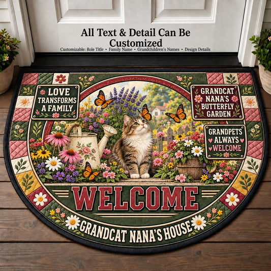Grandcat Nana's Butterfly Garden Personalized Half Round Mat | 5To9Vibe