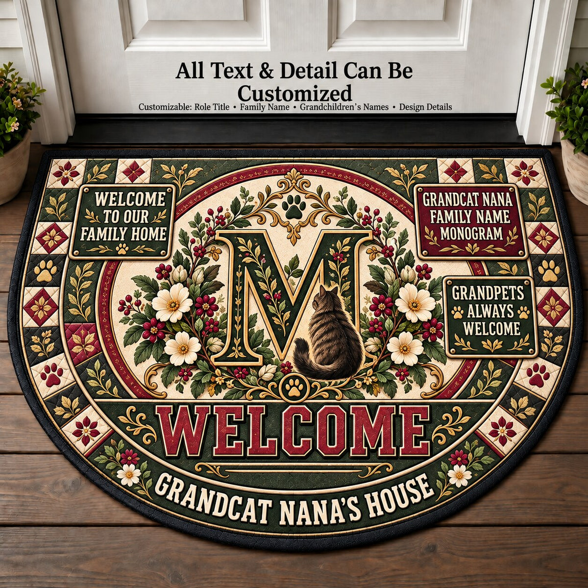 Grandcat Nana's Family Name Monogram Personalized Half Round Mat | 5To9Vibe