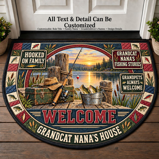 Grandcat Nana's Fishing Stories Personalized Half Round Mat | 5To9Vibe