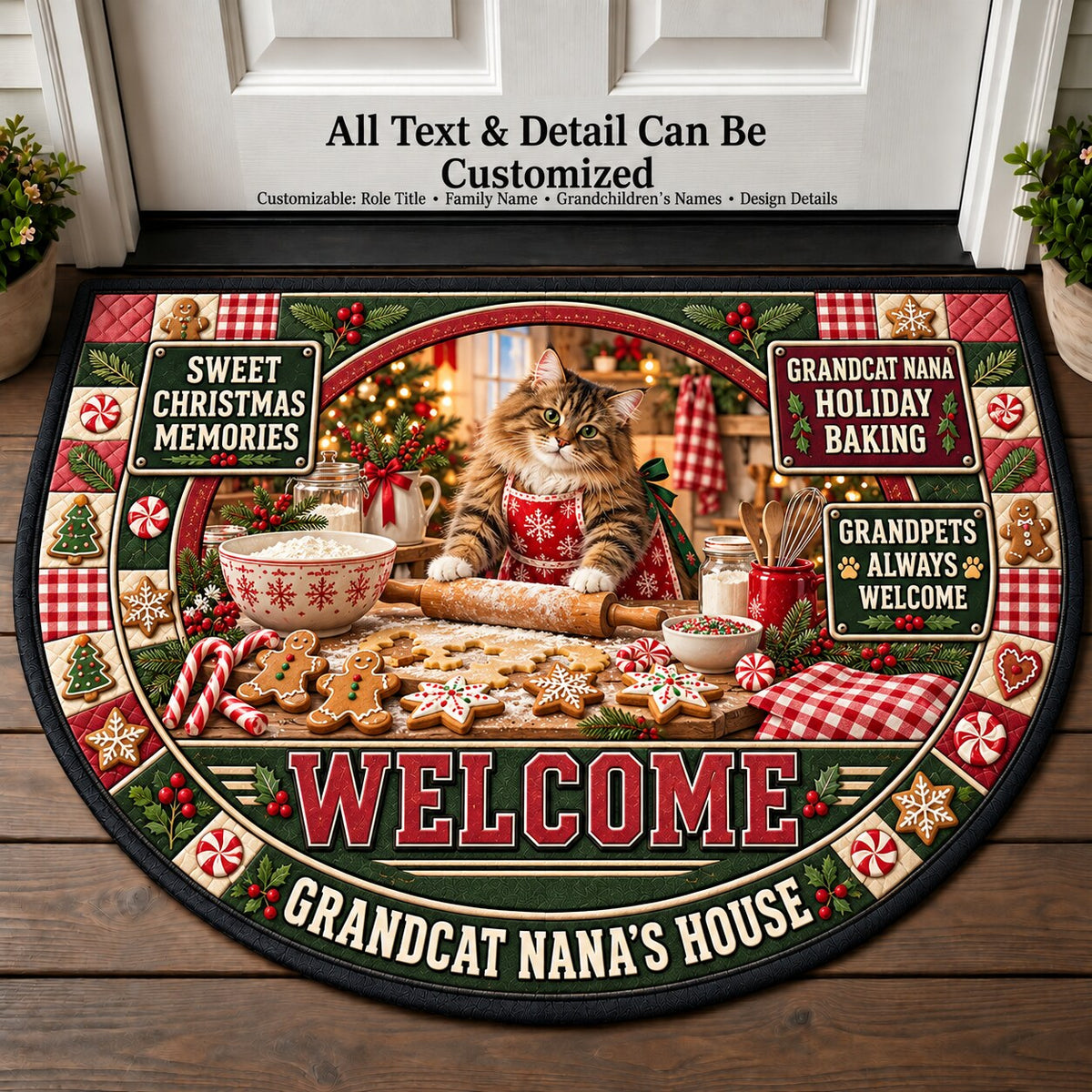 Grandcat Nana's Holiday Baking Personalized Half Round Mat | 5To9Vibe