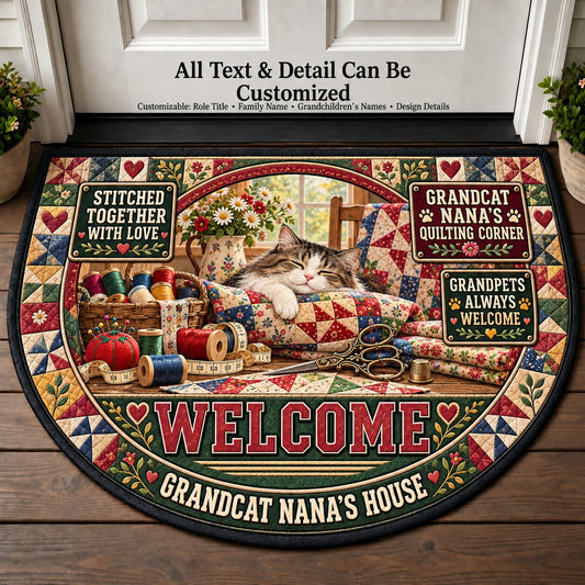 Grandcat Nana's Quilting Corner Personalized Half Round Mat | 5To9Vibe