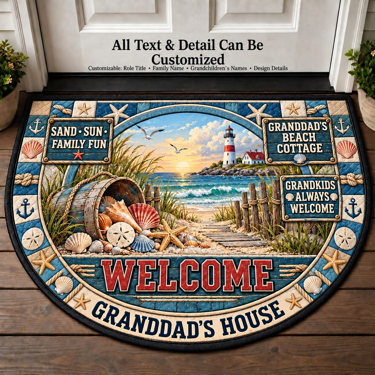 Granddad's Beach Cottage Personalized Half Round Mat | 5To9Vibe