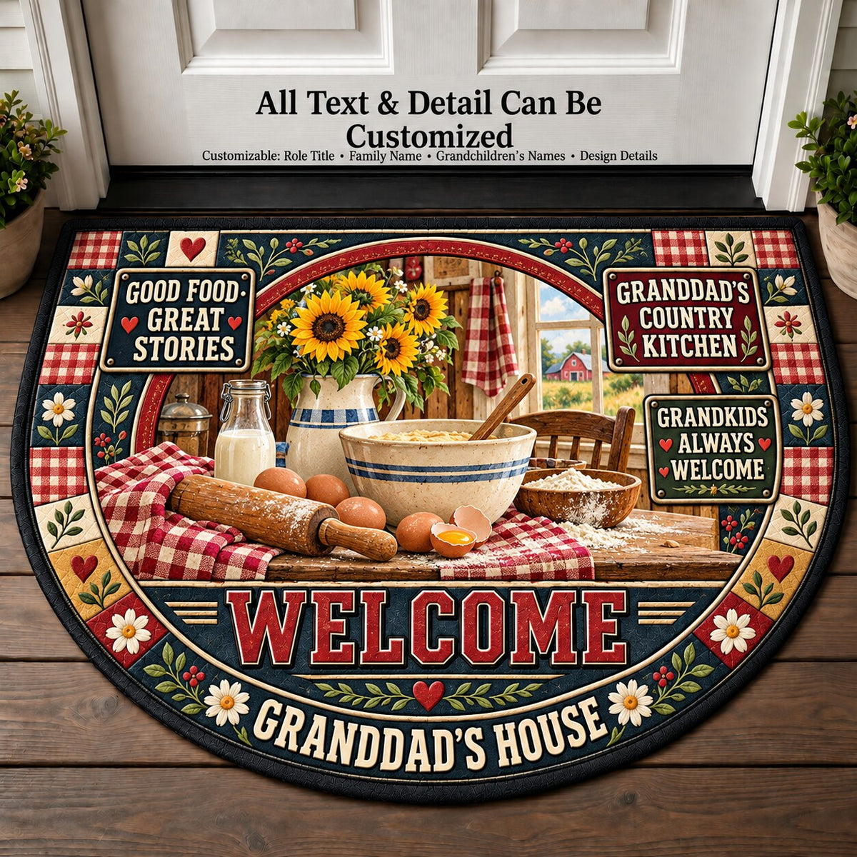 Granddad's Country Kitchen Personalized Half Round Mat | 5To9Vibe