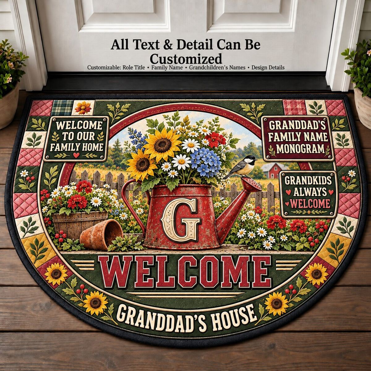 Granddad's Family Name Monogram Personalized Half Round Mat | 5To9Vibe