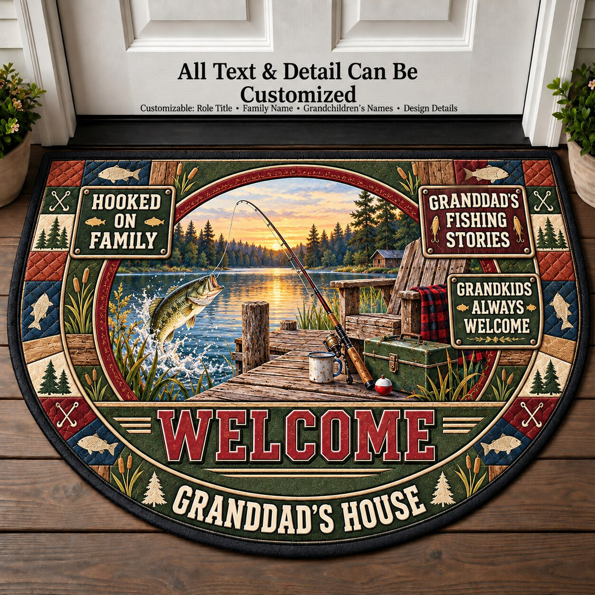 Granddad's Fishing Stories Personalized Half Round Mat | 5To9Vibe
