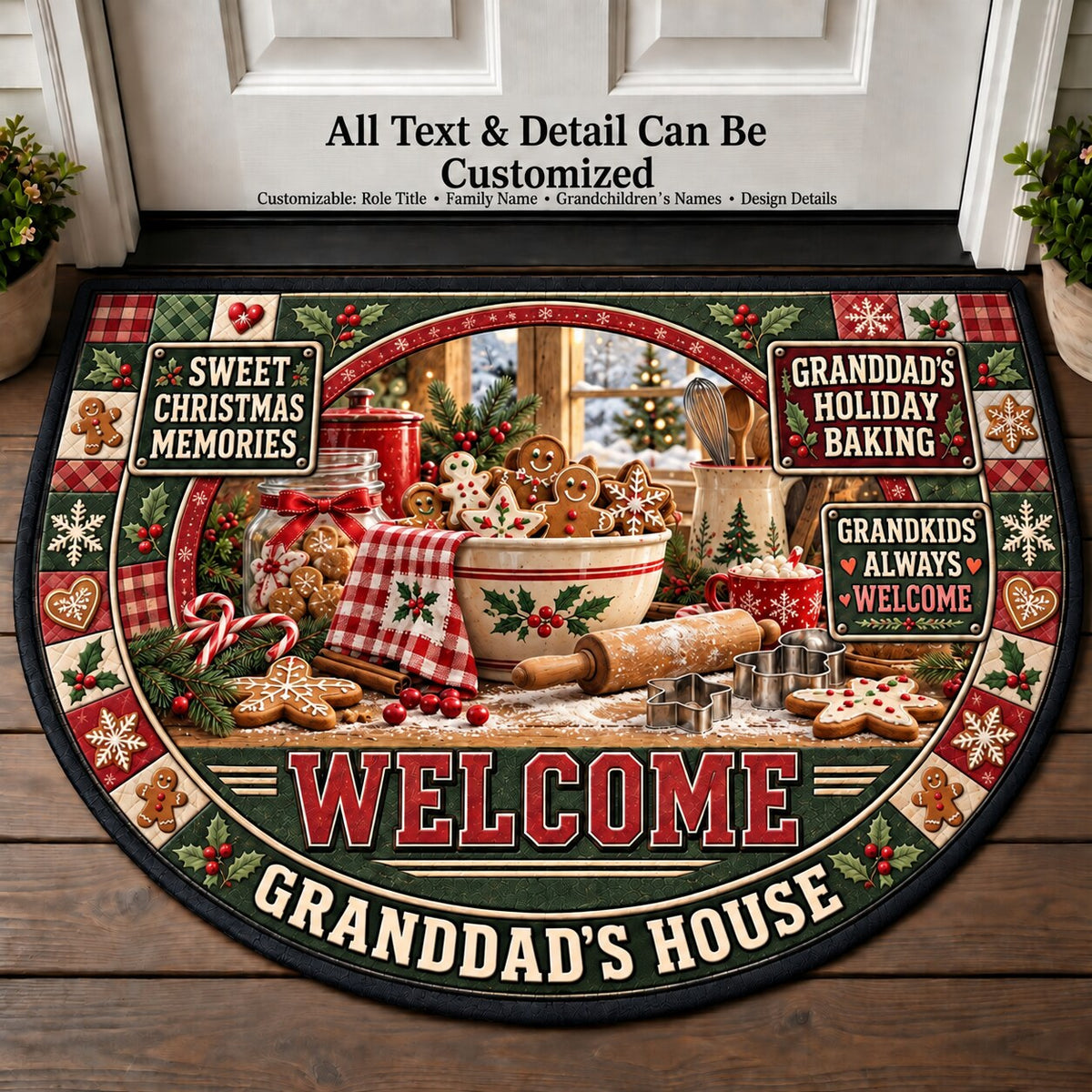 Granddad's Holiday Baking Personalized Half Round Mat | 5To9Vibe