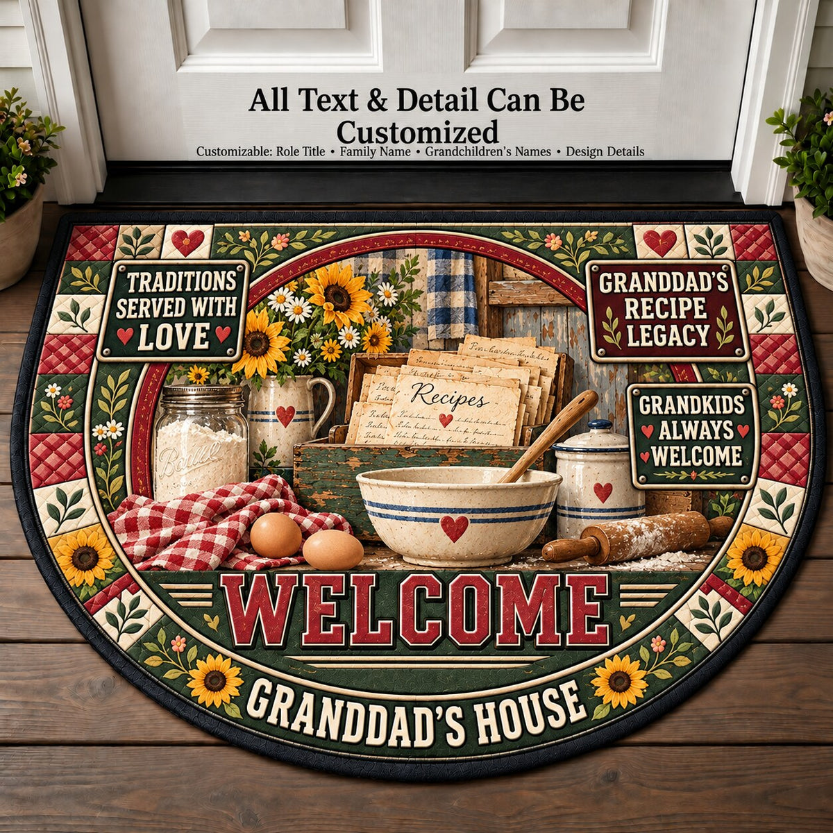 Granddad's Recipe Legacy Personalized Half Round Mat | 5To9Vibe