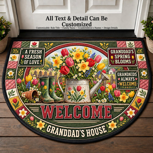 Granddad's Spring Blooms Personalized Half Round Mat | 5To9Vibe