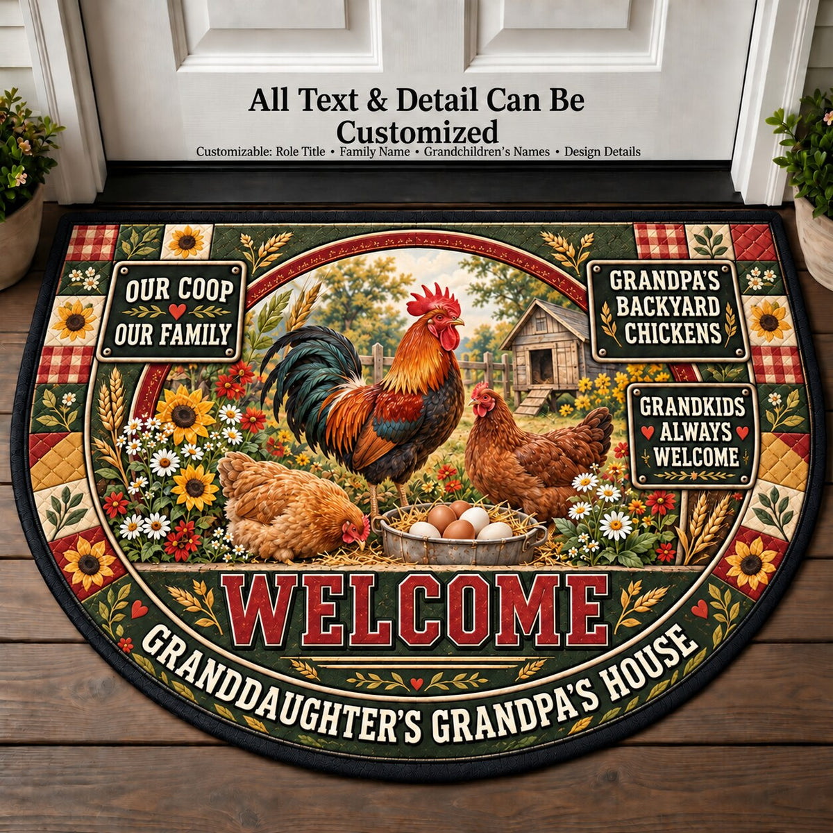 Granddaughter's Grandpa's Backyard Chickens Personalized Half Round Mat | 5To9Vibe