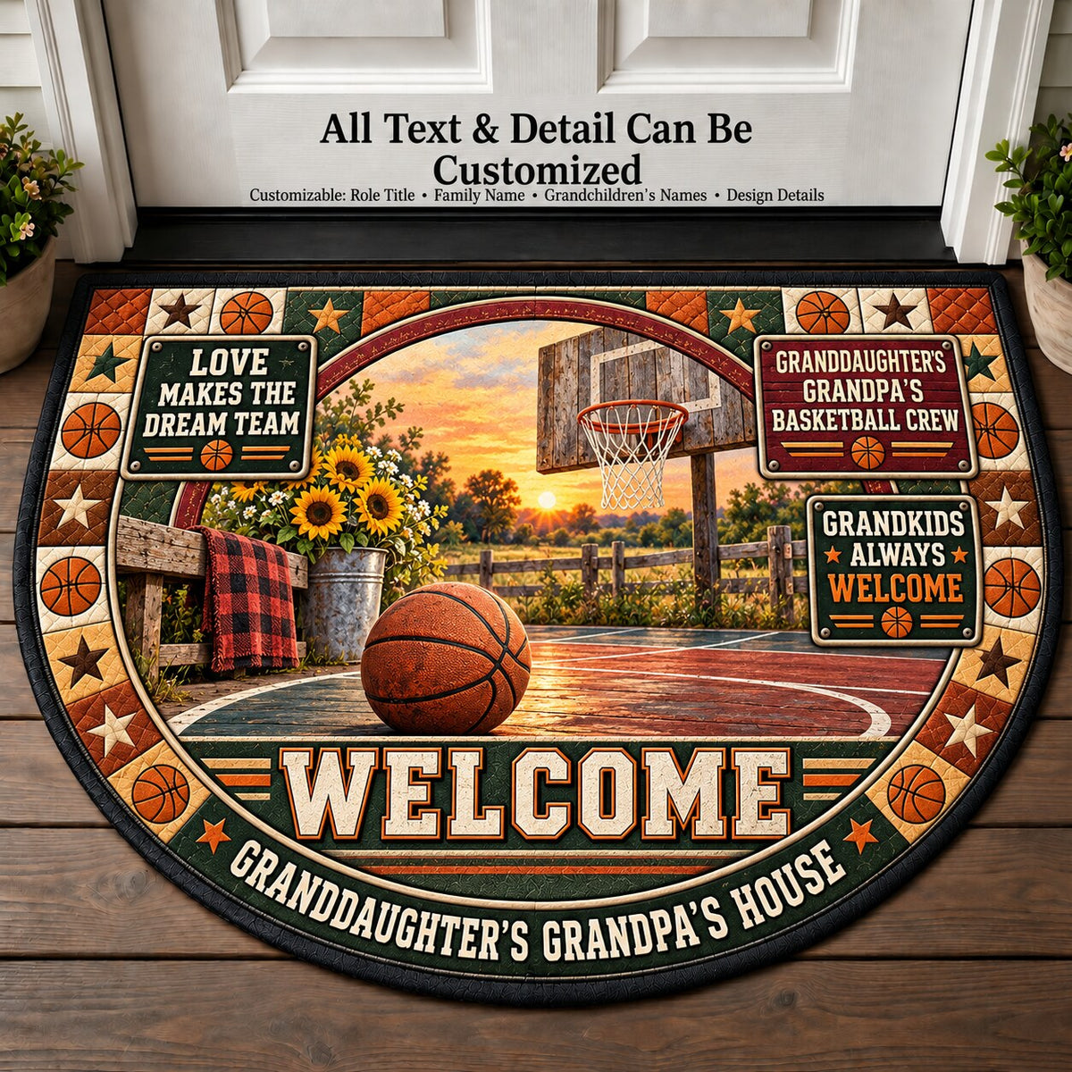 Granddaughter's Grandpa's Basketball Crew Personalized Half Round Mat | 5To9Vibe