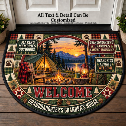 Granddaughter's Grandpa's Camping Adventures Personalized Half Round Mat | 5To9Vibe